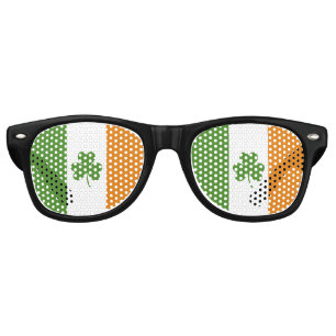 St Patrick's Day Irish Flag with Shamrock Clover Retro Sunglasses