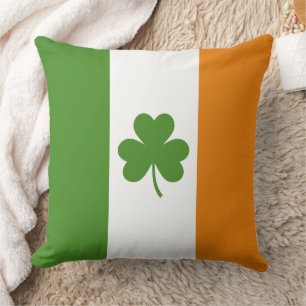 St Patrick's Day Irish Flag with Shamrock Clover Throw Pillow