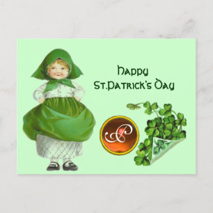 ST PATRICK'S DAY- IRISH GIRL  AGATE MONOGRAM  HOLIDAY POSTCARD