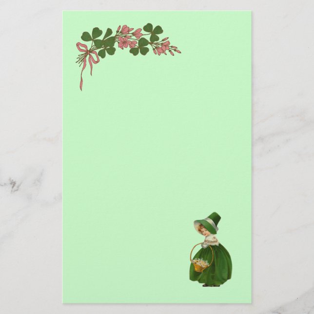 ST PATRICK'S DAY- IRISH GIRL AND SHAMROCKS STATIONERY (Front)