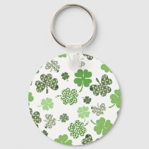 St. Patrick's Day Irish Green and White Clovers Keychain