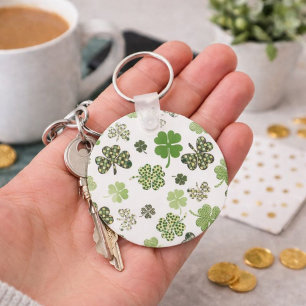 St. Patrick's Day Irish Green and White Clovers Keychain