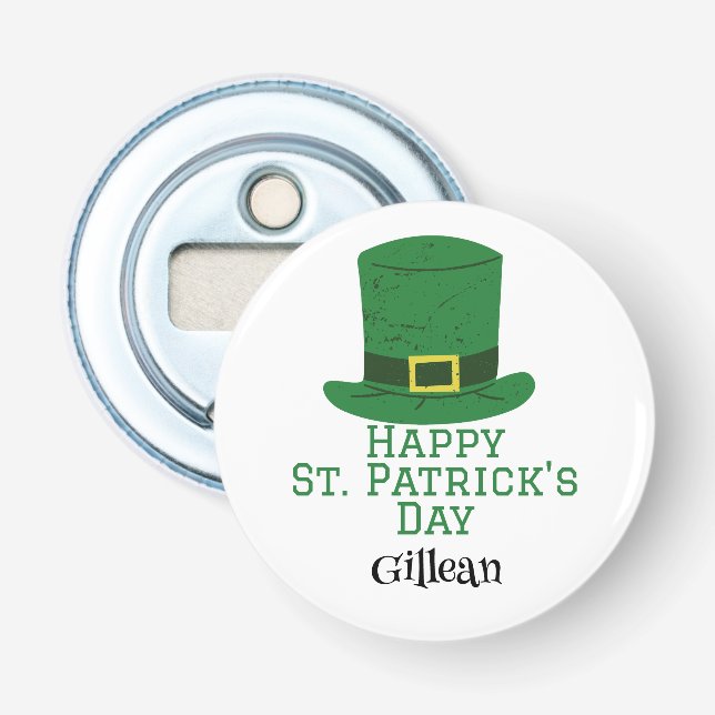 St. Patrick's Day Irish green hat lucky Shamrock  Bottle Opener (Front)