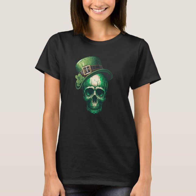 St Patricks Day Irish Green Leprechaun Skull T-Shirt (Front)