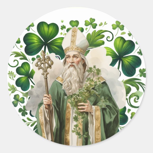 St. Patricks Day Irish Green Shamrocks Religious Classic Round Sticker (Front)