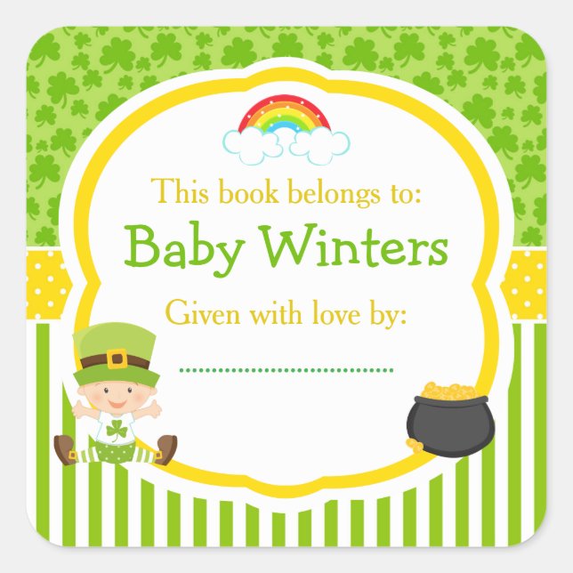 St Patrick's Day Irish Holiday Boy Baby Shower Square Sticker (Front)