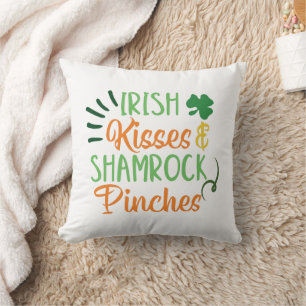 St. Patricks Day Irish Kisses & Shamrock Pinches Throw Pillow