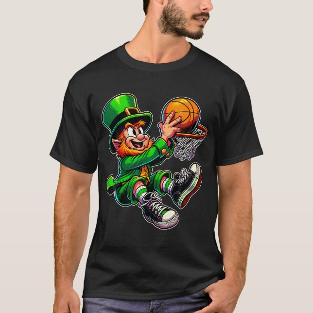 St Patrick'S Day Irish Leprechaun Basketball Playe T-Shirt (Front)
