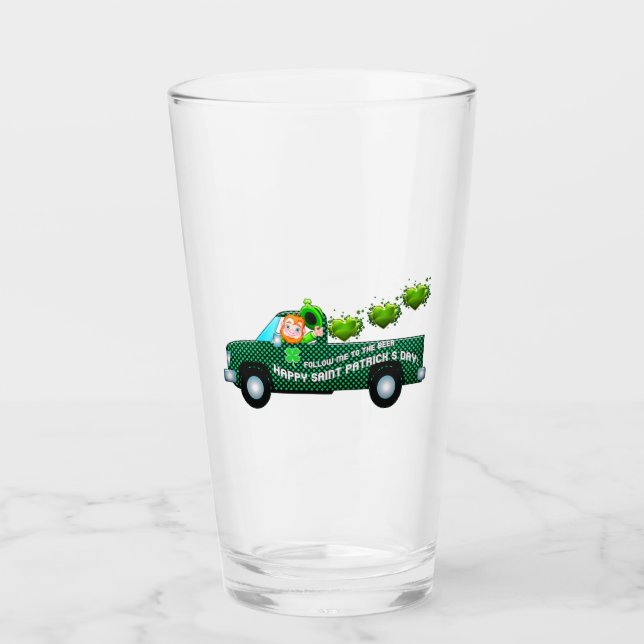 St Patricks Day Irish Leprechaun Funny Beer Pint Glass (Front)