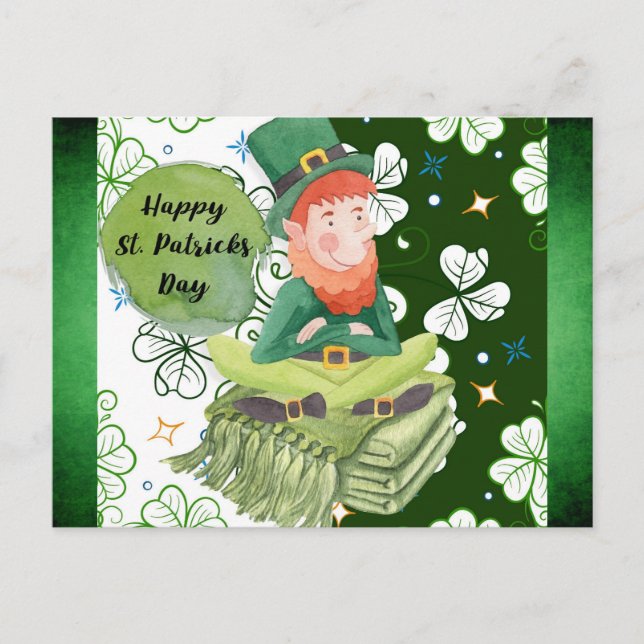 St Patricks Day Irish Leprechaun Shamrock Green Postcard (Front)