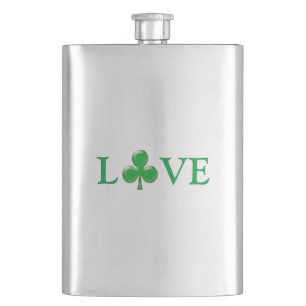 St. Patrick's Day Irish Love Green Clover Shamrock Hip Flask
