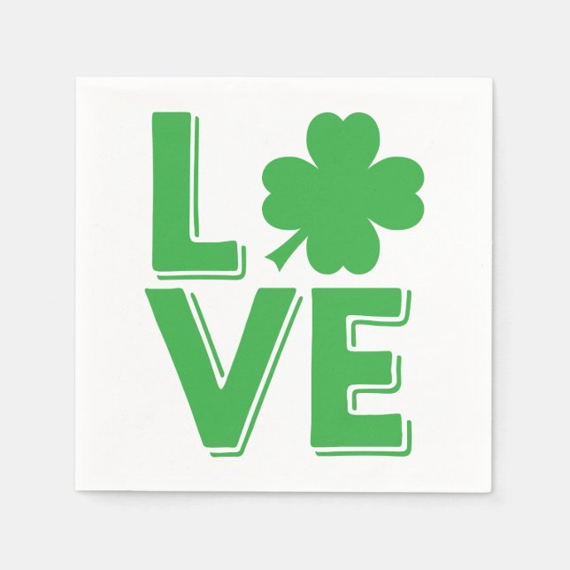 St. Patrick's Day Irish Love  Green Shamrock Napkin (Front)