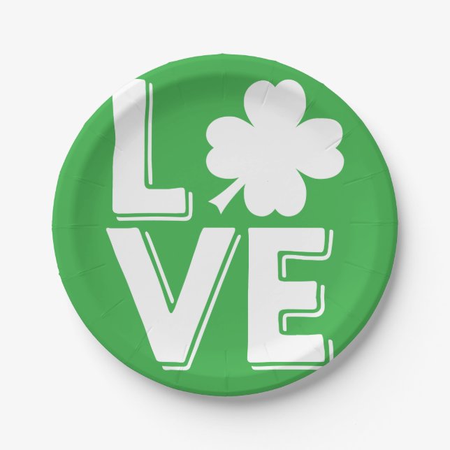St. Patrick's Day Irish Love Green Shamrock Paper Plate (Front)