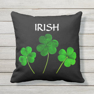 St Patrick's Day Irish Neon Green Shamrock Black Outdoor Pillow