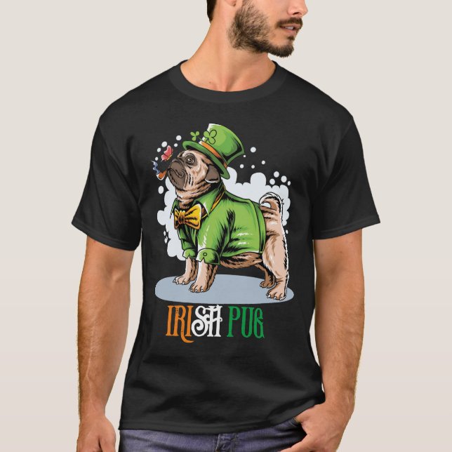 St. Patricks' Day Irish Pug Dog T-Shirt (Front)