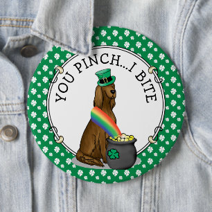 St. Patrick's Day Irish Setter Dog (red 1) Funny 6 Inch Round Button