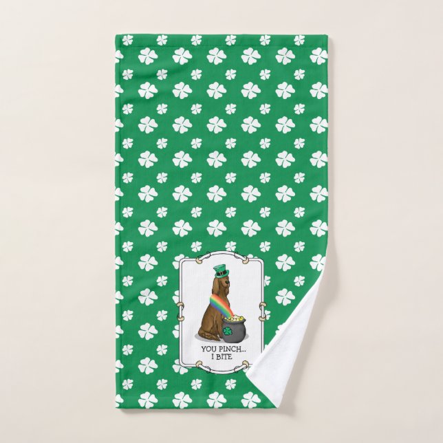 St. Patrick's Day Irish Setter Dog (red 1) Funny Bath Towel Set (Hand Towel)