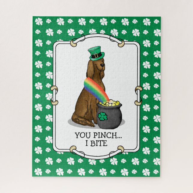St. Patrick's Day Irish Setter Dog (red 1) Funny Jigsaw Puzzle (Vertical)