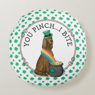 St. Patrick's Day Irish Setter Dog (red 1) Funny Round Pillow