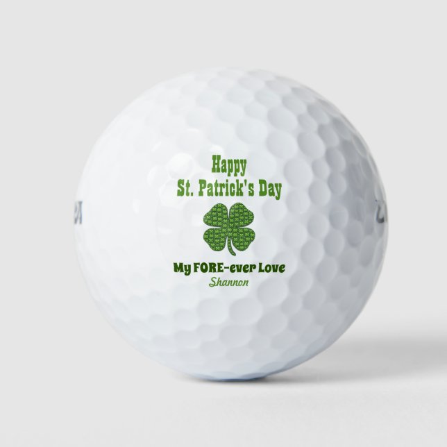 St Patricks Day Irish Shamrock Clover Forever Love Golf Balls (Front)