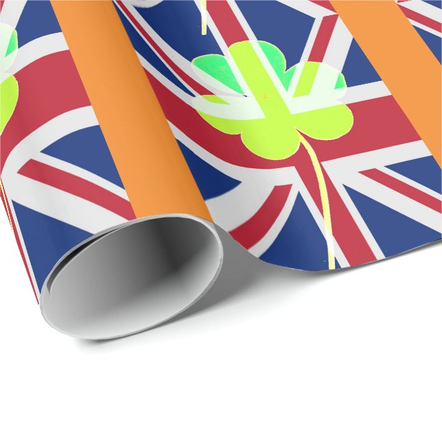 St. Patrick's Day Irish Shamrock Clover UK Flag Wrapping Paper (Roll Corner)