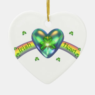 St. Patricks Day Irish Shamrock Heart Ceramic Ornament