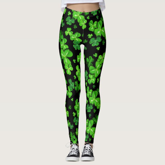 St. Patrick's Day Irish Shamrocks Pattern Leggings (Front)