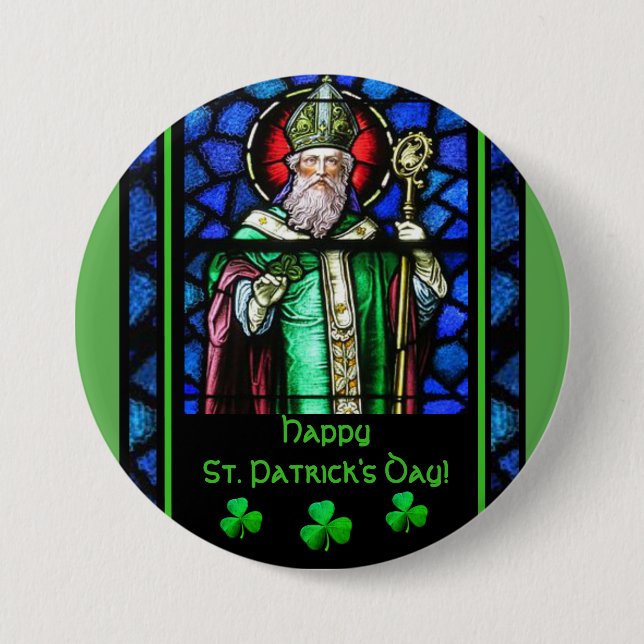 St. Patrick's Day Irish Shamrocks Stained-Glass 3 Inch Round Button (Front)