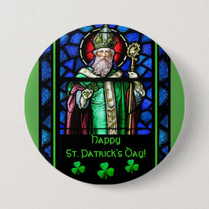 St. Patrick's Day Irish Shamrocks Stained-Glass 3 Inch Round Button