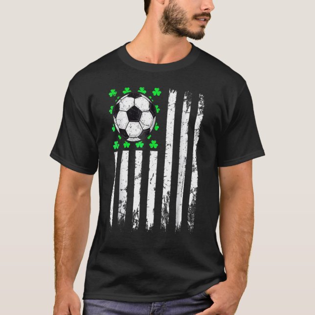 St Patrick's Day Irish Soccer USA Flag Shamrock T-Shirt (Front)