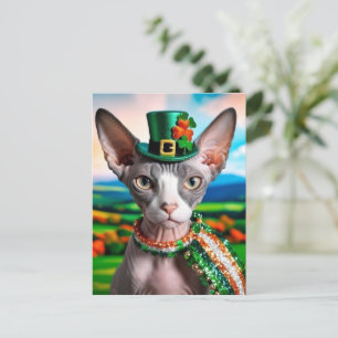 St. Patrick's Day Irish Sphynx Cat Funny Postcard
