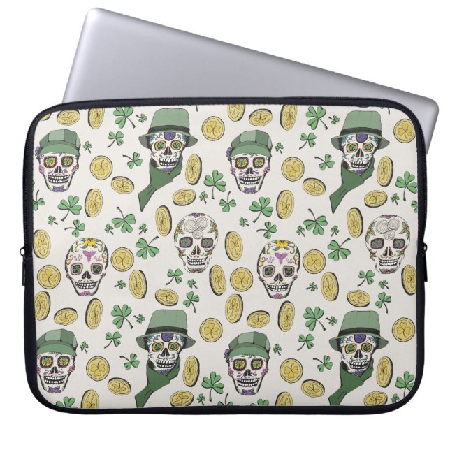 St Patrick's Day Irish Sugar Skull Custom Laptop Sleeve (Front)