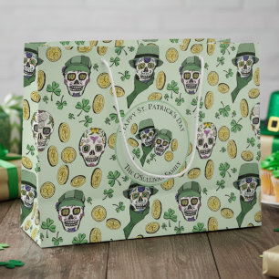 St Patrick's Day Irish Sugar Skull Custom Large Gift Bag