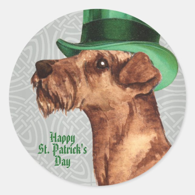 St. Patrick's Day Irish Terrier Classic Round Stic Sticker (Front)