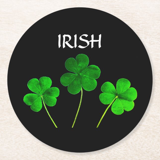 St Patrick's Day Iriss Shamrock Leaves Green 2021 Round Paper Coaster (Front)