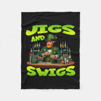 St Patricks Day Jig And Swigs St Paddys Day Green  Fleece Blanket