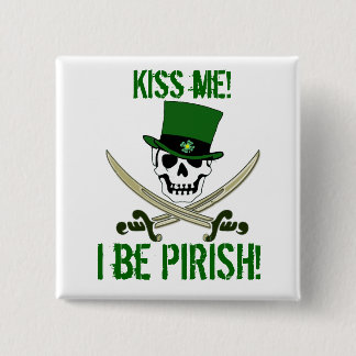 St Patricks Day Jolly Roger Pirate "Kiss Me" Pin