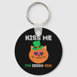 St Patricks Day Kiss Me I'm Irish-ish Ginger Cat Keychain