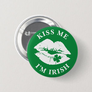 St Patricks Day Kiss Me I'm Irish Lucky Clover 2 Inch Round Button