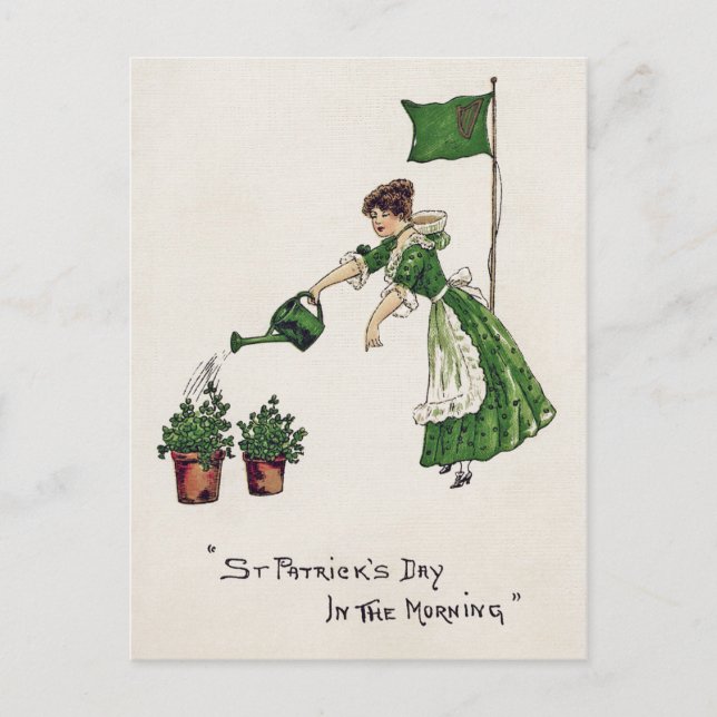 St. Patrick's Day Lady, Vintage Postcard (Front)