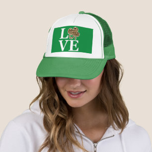 St Patricks Day Leopard Love Shamrock Trucker Hat