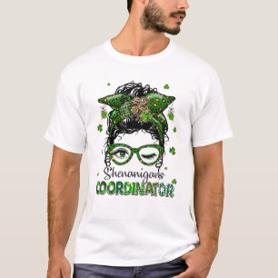 St Patrick's Day Leopard Messy Bun Shenanigans Coo T-Shirt