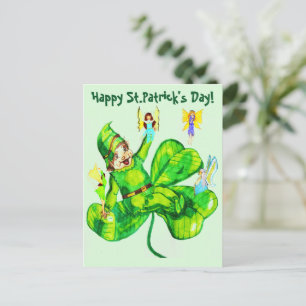 ST. PATRICK'S DAY LEPRECHAUN AND FARIES  POSTCARD