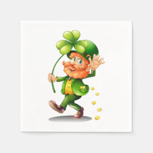 St. Patrick's Day Leprechaun and Gold Coins Napkin