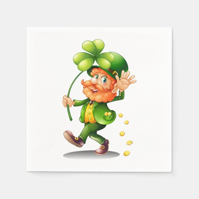 St. Patrick's Day Leprechaun and Gold Coins Napkin (Front)