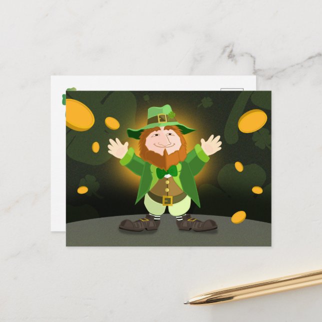 St. Patrick's Day Leprechaun and Gold  Postcard (Front/Back In Situ)