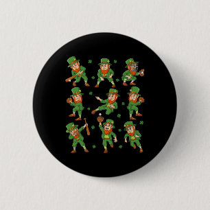 St Patricks Day Leprechaun Baseball Player Boys Gi 2 Inch Round Button