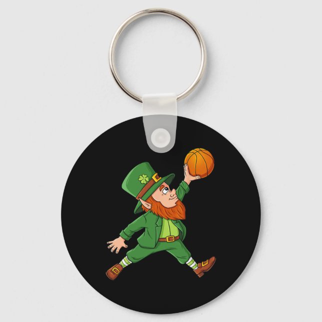 St Patricks Day Leprechaun Basketball Lucky Boys G Keychain (Front)