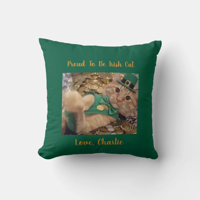 St Patrick's Day Leprechaun Cat  Throw Pillow (Front)