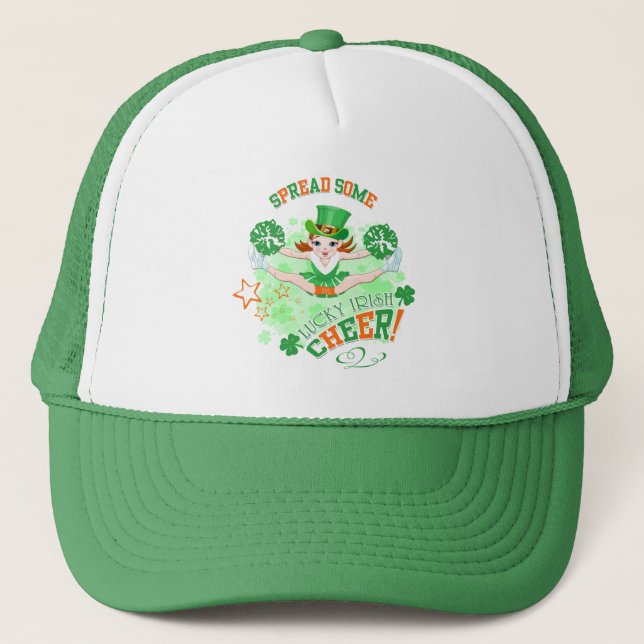 St Patrick's Day, Leprechaun,  Cheerleader Trucker Hat (Front)